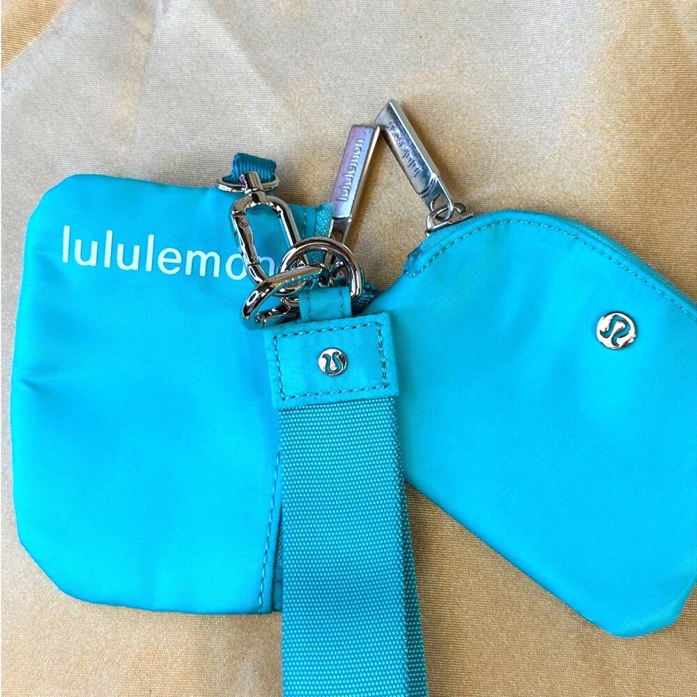 Lululemon Dual Pouch Wristlet Keychain Gold Pink Gray One Size New Without Tag - Picture 8 of 9